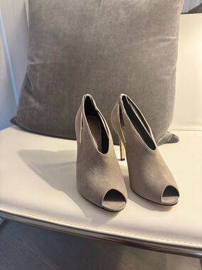 Reiss Taupe Suede Peep-Toe Stiletto Booties